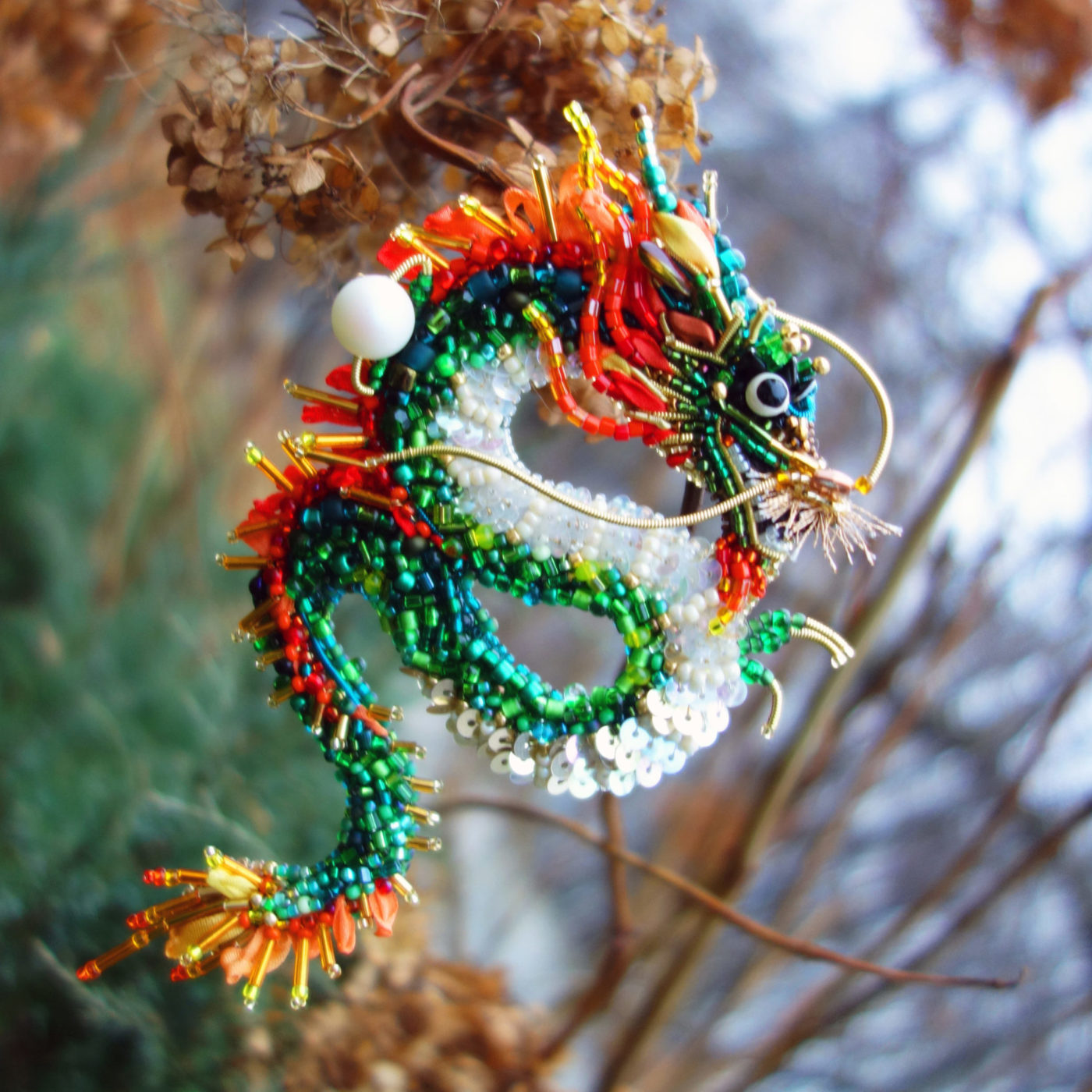 chinese dragon beaded brooch