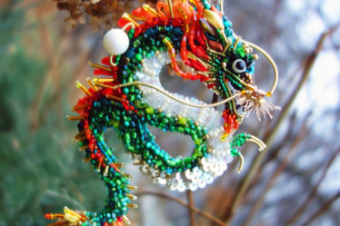 chinese dragon beaded brooch
