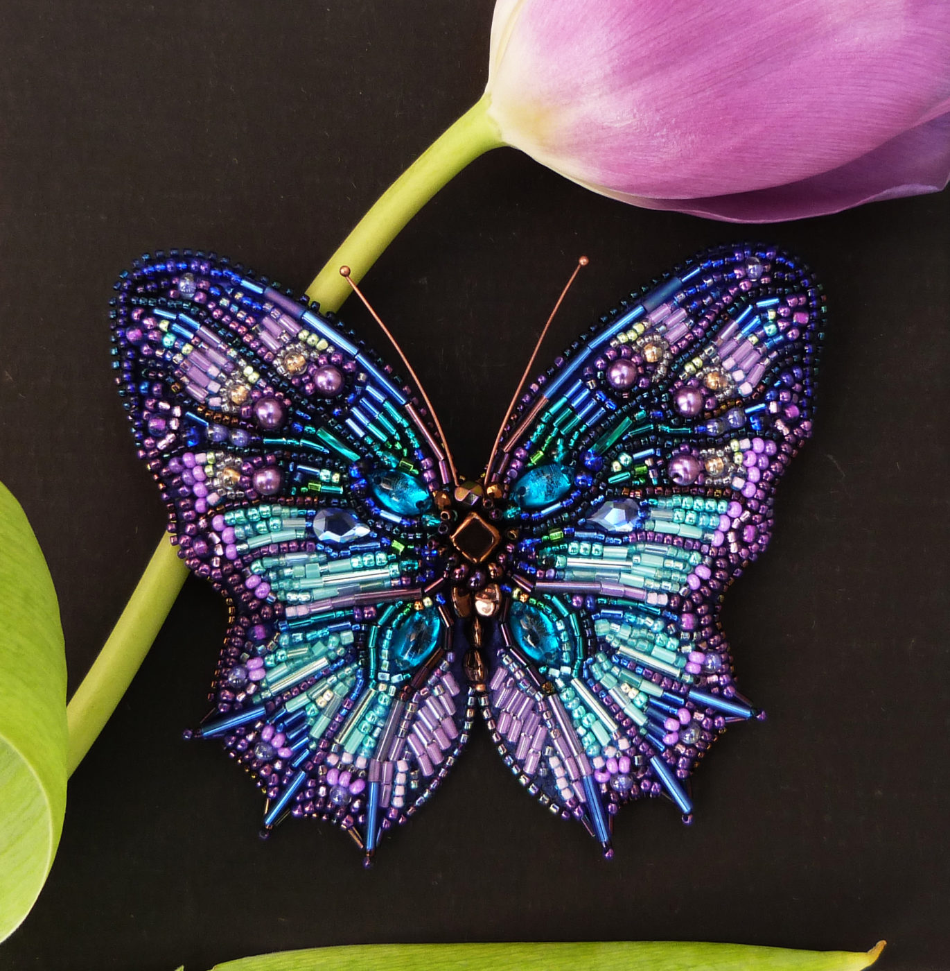 blue purple butterfly beads embroidery pin