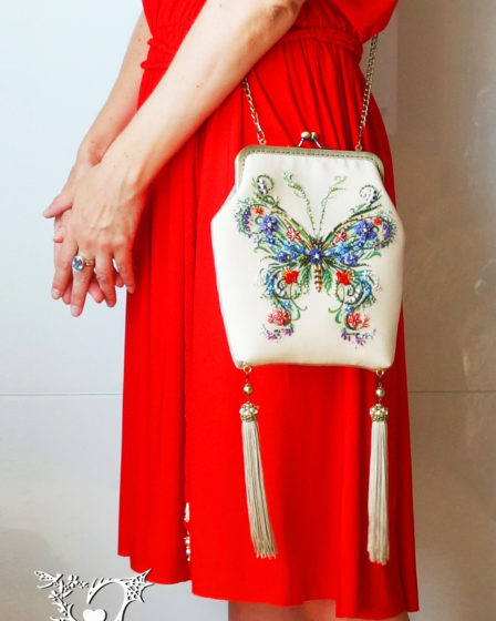 butterfly floral linen bag in eco style