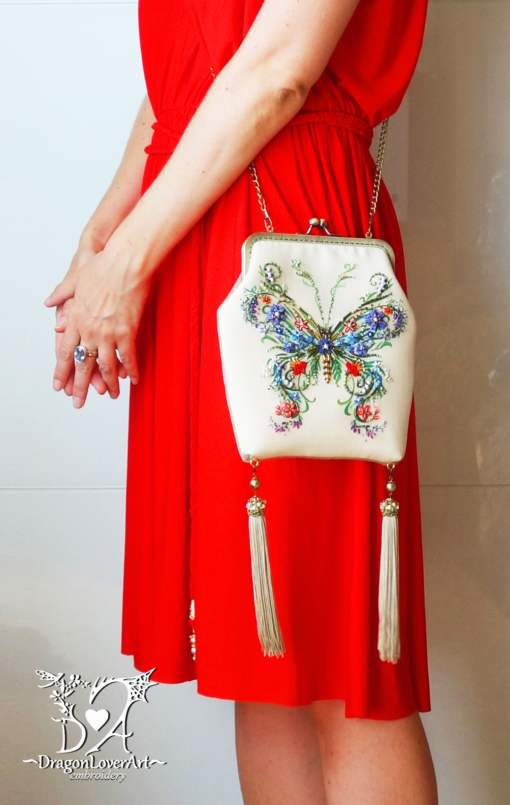 butterfly floral linen bag in eco style