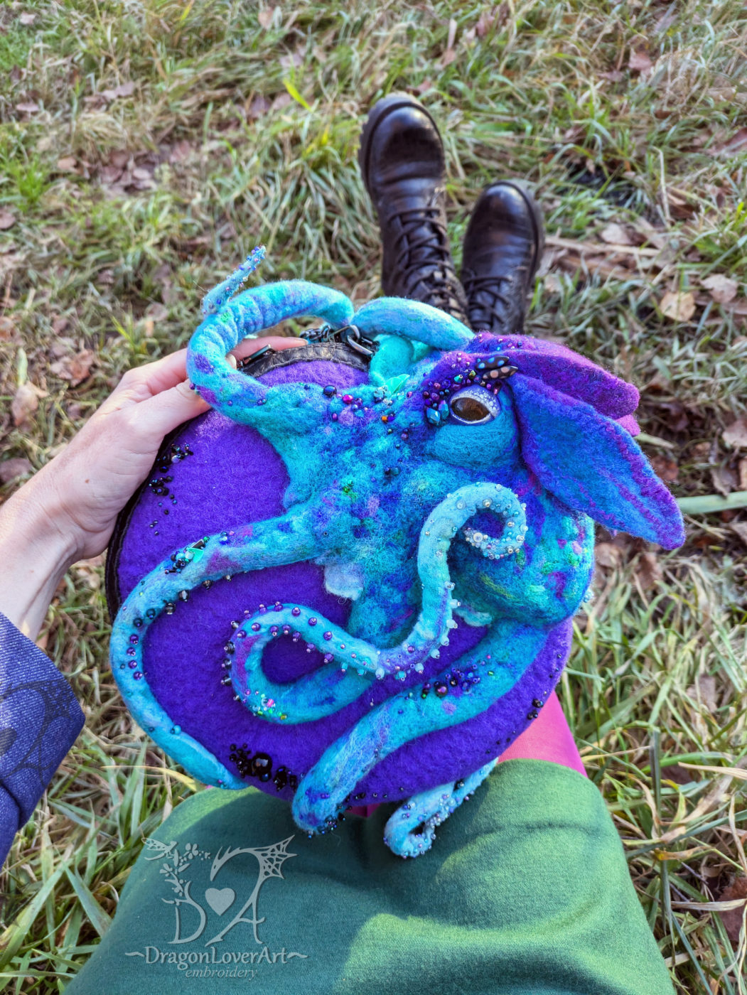 cute octopus blue purple circle bag
