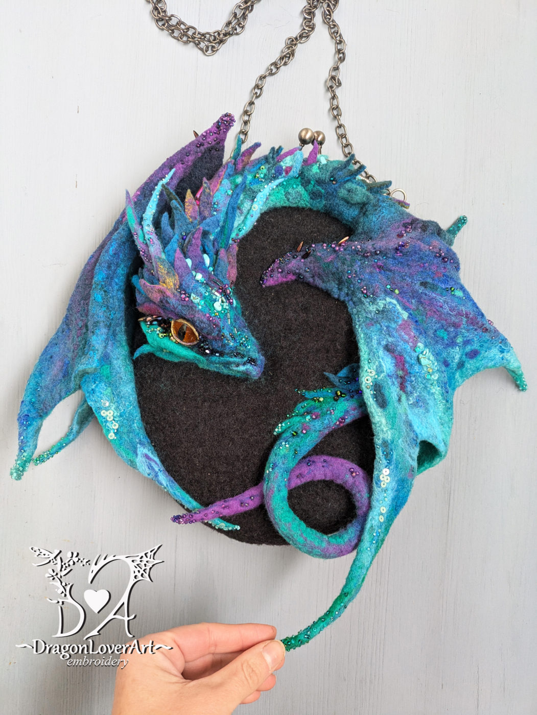 dragon wings fantasy felt purse
