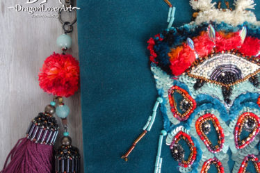 turquoise beetle embroidery velvet bag